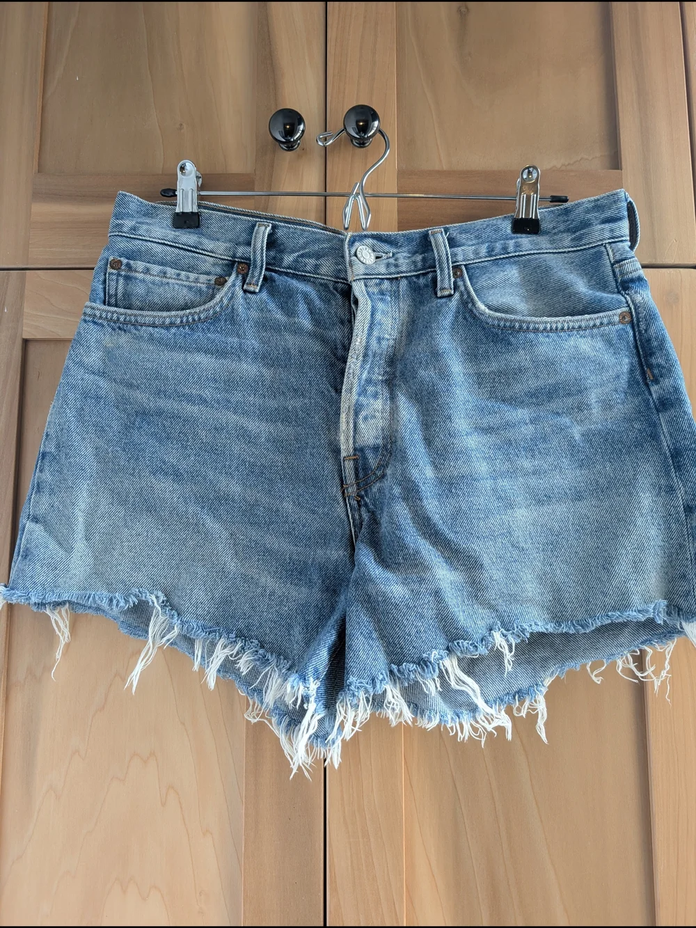 AGOLDE Parker Long Light Blue  High-Rise Denim Shorts